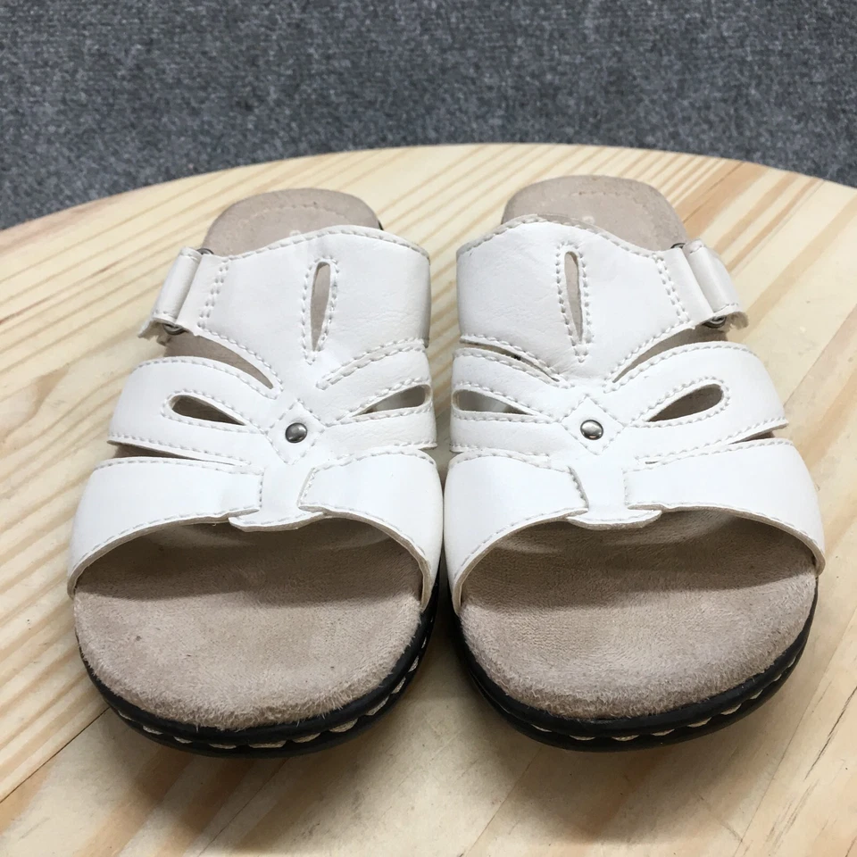 Sandalia Croft & Barrow para mujer 7,5 M blanca Piper punta abierta deslizable informal imitación cuero Foto 4 de 4