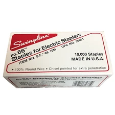 SWINGLINE No. 66 Staples for Electric Staplers 10,000 Staples Per Box 3-tray New