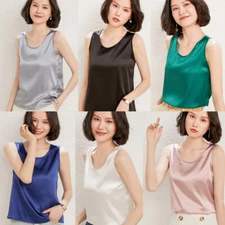 2025 New Women Tank Sleeveless Top 100% Pure Silk Singlet Blouse Soft Lady Vest