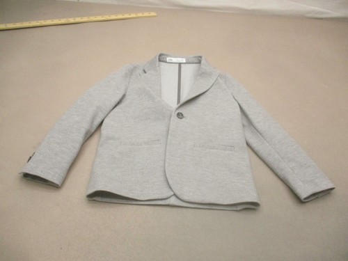 ZARA Size 7 Boys Gray Lapel Pocket V-Neck One Button Stylish Knit Blazer 551