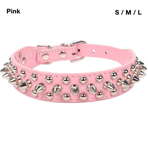 Dog Collar Leather Studded Black Brown Small Medium Large Breeds Pet Melbourne - Picture 16 of 16