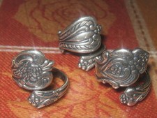 Lot Of 3 Vintage Antique Style Adjustable Silver Spoon Rings Sizes 5-10