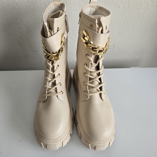 Olivia Miller Womens Ava Chain Detail Laceup Combat Boots Chunky Size 9 Zip Up - Picture 3 of 12