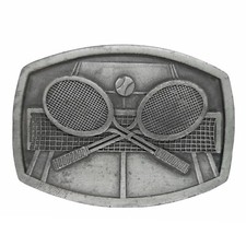 Vtg. 1970s Tennis Sport Belt Buckle 1977 Metal Craft Rackets Racquet Ball Player