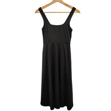 Quince Flowknit Breeze Fit & Flare Dress TRUE Black Basic Sleeved XS