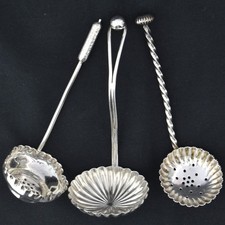 2x VTG Silver Plated Tea Strainer / Sugar Sifter Spoon & 1x Cream Ladle Antique