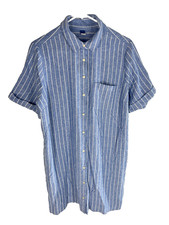 OLD NAVY Shirt Dress L Blue Striped Coastal Resortwear Beach Linen Rayon NEW NWT