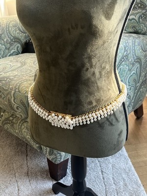 Vintage Christian Dior Pearl Droplet Tassel Wide Gold Waist  display picture 1
