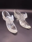 Fenton  Opalescent Hobnail Glass Cat's Head Slipper Shoe Boot Pair
