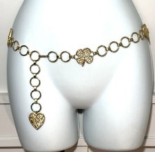 Rare Vintage Trifari Gold Tone Chain Belt Hearts Horseshoe Clover Heart Tassel