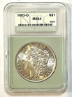 1883-O MORGAN SILVER DOLLAR, BRIGHT, GREEN LABEL