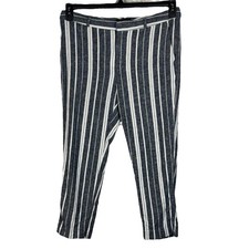 Banana Republic SZ 12 Avery Ankle Pants Striped Linen Blend Stretch Pockets