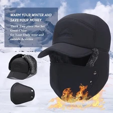 Winter 3 in 1 Thermal Fur Lined Trapper Hat with Ear Flap Full Face Warmer Cover