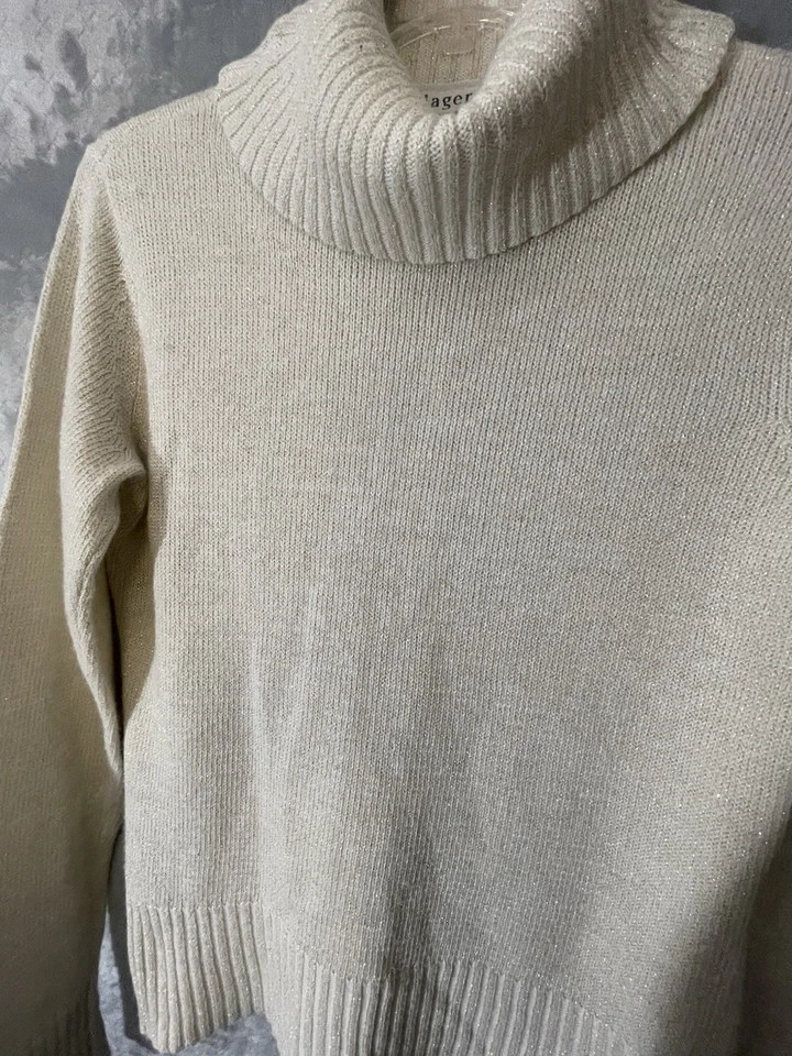 Suéter Villager Crema Cuello Alto XL Tejido Acanalado Suave Acogedor Metálico Invierno Top Foto 2 de 4