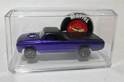 Redline Hot Wheels Purple 1969 USA  Custom Fleetside Truck with Button & Case