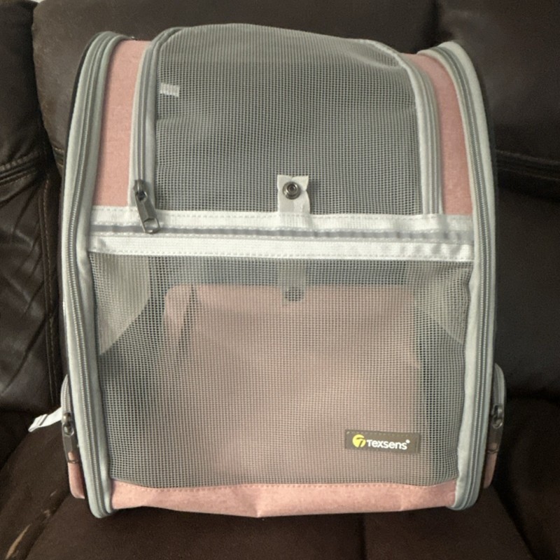 Texsens Pink Gray Mesh Carrier Backpack for Hamster Guinea Pig Ferret Chinchilla