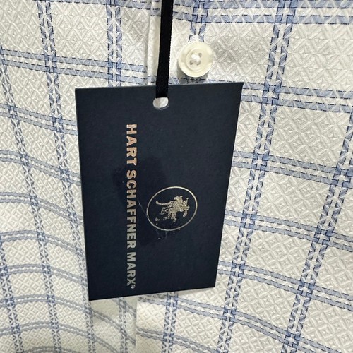 Hart Schaffner Marx Mens Size XL Dress Shirt Long Sleeve White Blue Plaid NWT - Picture 7 of 9