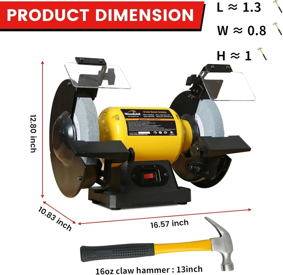 8 Inch Bench Grinder Cast Iron 4.8A 3/4HP 3600rpm Safety Eye Shields - Image 4 of 4