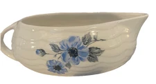 Homer Laughlin Painted Blue Floral Gravy Boat Handle Kiss Spout Flowers USA