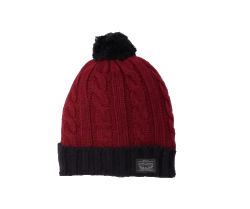 Levis Mens Cable Knit Beanie with Pompom in Red and Navy One Size 2890₽