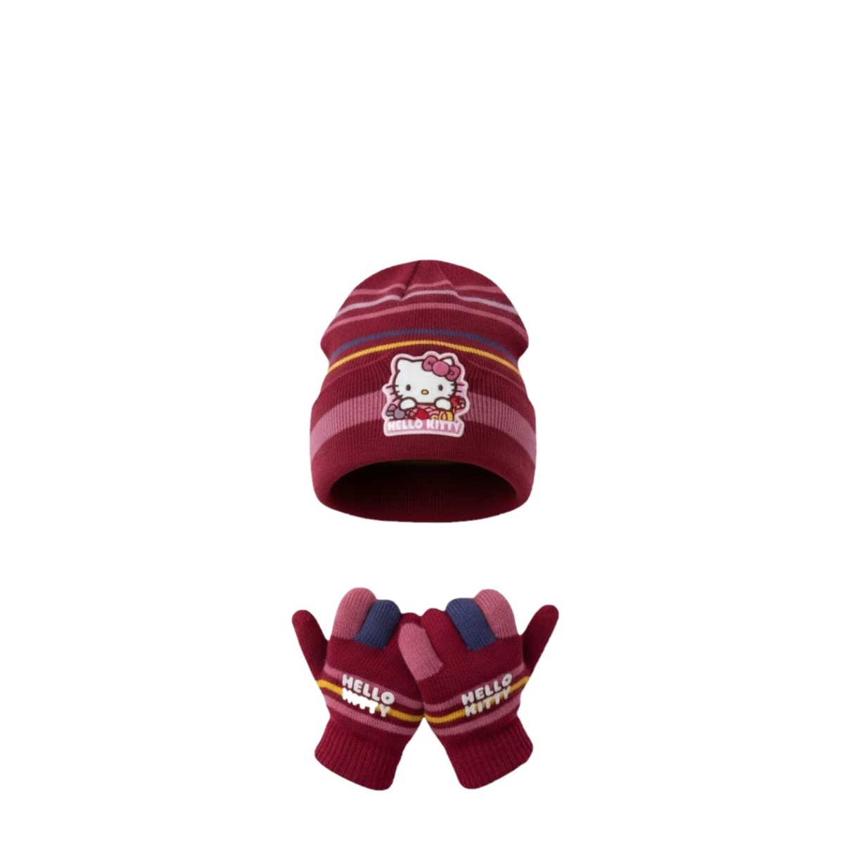 Ensemble bonnet et gants téléphone Hello Kitty rose