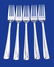 Oneida LINCOLN Glossy Stainless Flatware - Set of 5 Dinner Forks 8"