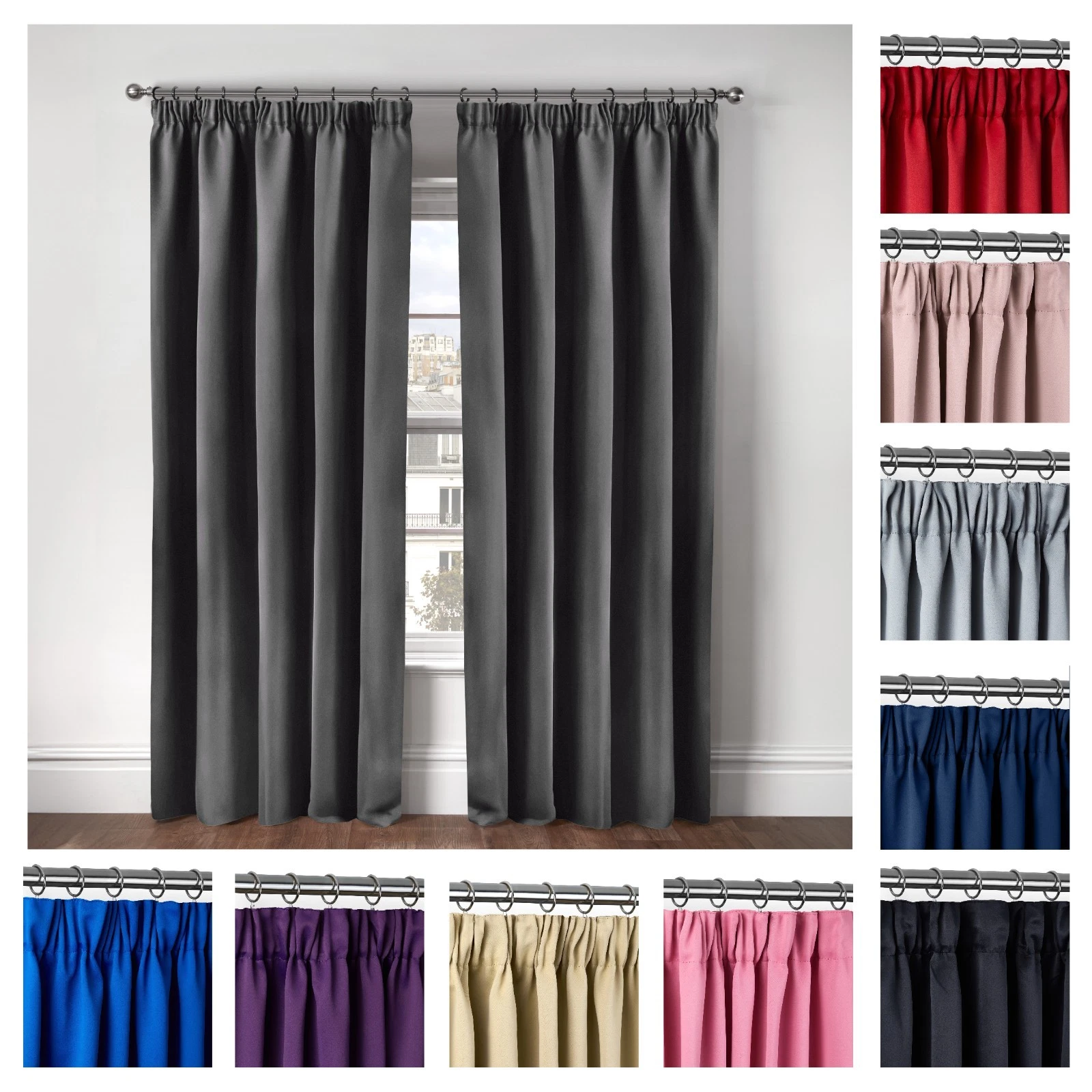 Thermal Thick Blackout Curtains 2 Panels Pencil Pleat Curtains Cali
Opens in a new window or tab