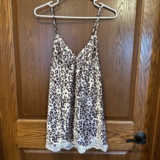 Victoria's Secret Leopard Print Lace Trim Babydoll Slip Dress M