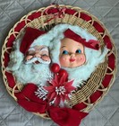 Vintage Rubber Face Santa & Mrs Claus Wicker Wreath w/ Holly — photo 1