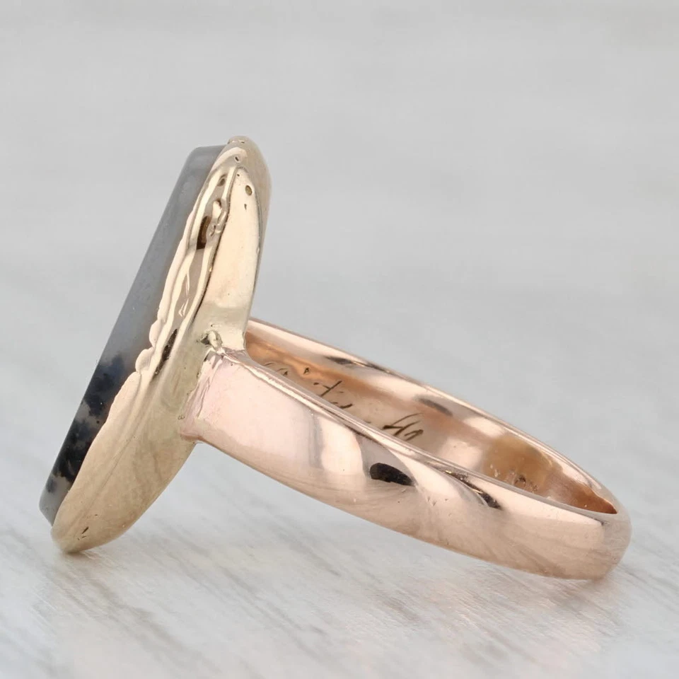 Anillo de ágata ovalada dendrítica vintage de oro amarillo de 10 k talla 6,5 Foto 3 de 4