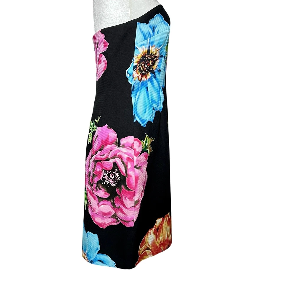 Vestido Vaina David Meister Negro Floral 100% Seda Sin Tirantes Talla 8 Usado en Excelente Condición  Foto 2 de 4