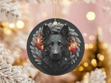 Black German Shepherd Christmas Ornament Dog Wreath Candle Holiday Decor
