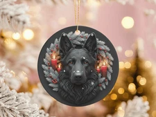 Black German Shepherd Christmas Ornament Dog Wreath Candle Holiday Decor