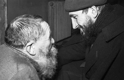Abbe Pierre in one of his homeless shelters in January 1954 Old Photo 2