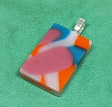 Hand Crafted  Fused Glass Pendant Necklace W/ Chain  #1321 Funky Retro 