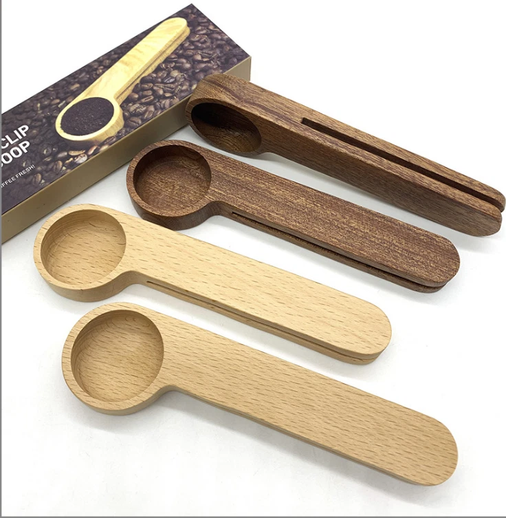 Wooden Coffee Scoop & Bag Clip, Dark Brown, 25 Count --Great for Laser Engraving