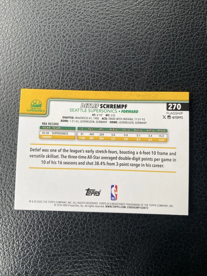 Detlef Schrempf - 2025-26 Topps Wood SSP /25 #270 - Seattle Supersonics - Image 2 of 2