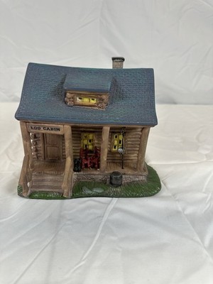 Miniature Lighted Log cabin Porcelain 7x6 Inch ( Read Description)