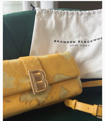 Brandon Blackwood Yellow Animal Print Crossbody/Clutch Magnetic Gold HW Dust Bag