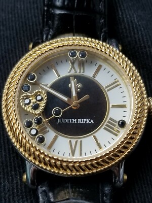 Judith Ripka Gold/Black Odyssey Diamonique Stainless Steel Leather Watch Judith Ripka Gold/Black Odyssey Diamonique Stainless Steel  main image 4