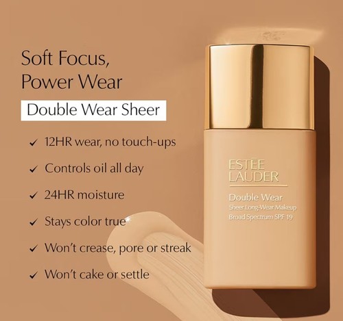 ESTEE LAUDER Double Wear Sheer Long-Wear Makeup ~ 3W1 TAWNY ~ 30ml/1oz ~ New ๐ - Picture 5 of 9