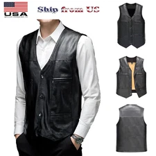 Men's Motorcycle Biker Vest Leather Vest Concealed Carry Tactical Fleece Warm