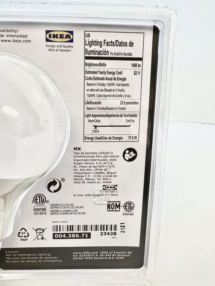 Ikea Ledare LED Bulb, E26, 1600 Lumen - Globe A21 Dimmable - Image 3 of 4