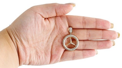 925 Sterling Silver Unisex Moissanite Mercedes Medallion Pendant 14kGold Platted - Picture 4 of 4