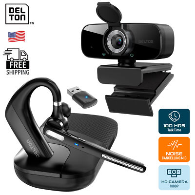 Delton 90X Wireless Noise Cancelling Bluetooth Earpiece with 1080p Webcam- Black
