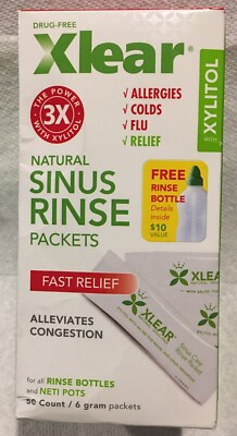 Xlear Natural Neti Pot Sinus Rinse Refill Packets, Sinus Relief Saline Nasal 50