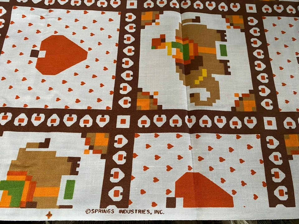 Vtg Pixel Art Cheater Quilt Fabric Elephant kid Heart Video Game Minecraft Brown - Image 2 of 3