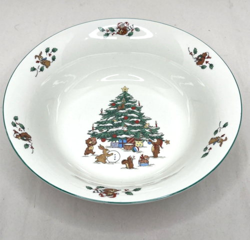 Salem China WHIMSICAL Christmas Vegetable Serving Bowl 9" Woodland Animals Tree - Picture 1 of 13