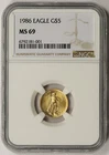 1986 Gold Eagle $5 Tenth-Ounce MS 69 NGC 1/10 oz.