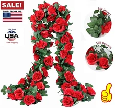 7.5 Ft  Red Garland Wall Silk Artificial Hanging Rose Flowers Vine Wedding Decor